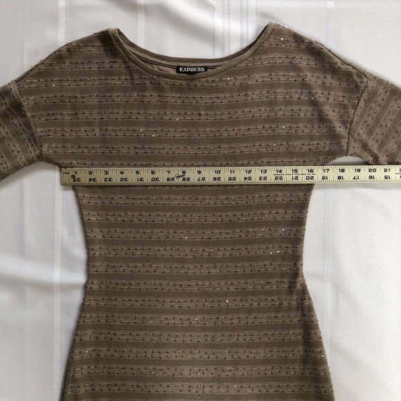 Express - Taupe 3/4 Sleeve Bodycon Mini Party Dress w/Sequins Size SP - Picture 4 of 8